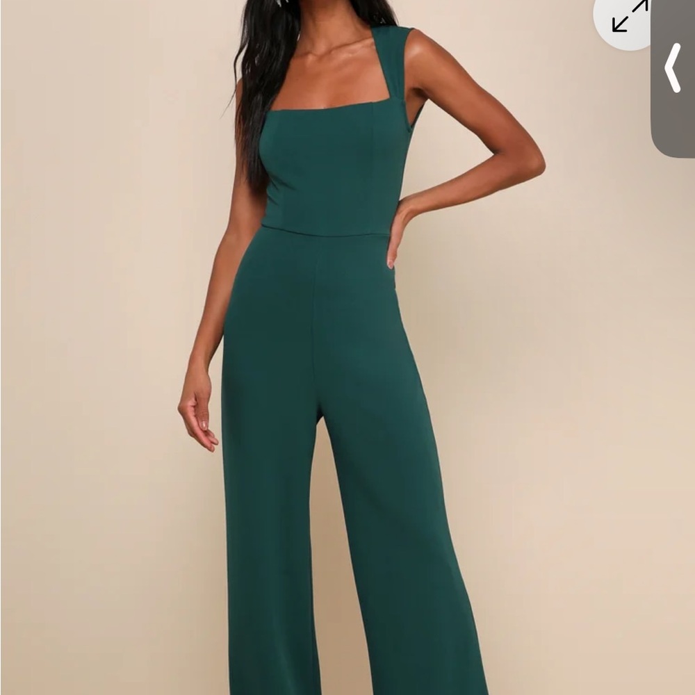 Lulu's Enticing Endeavors Emerald Green Jumpsuit Square Neckline Size Medium